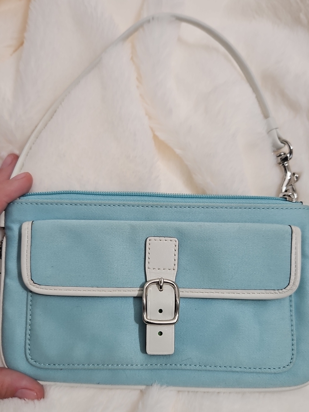 Coach Hamptons Y2K Blue Wristlet Pouch Wallet Bag White Trim - Picture 4 of 9